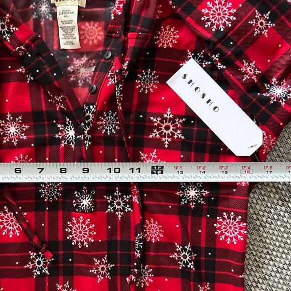 SHO SHO Snowflake Jumpsuit Pajamas With Hood Winter Holiday Christmas Festive L - Picture 6 of 8